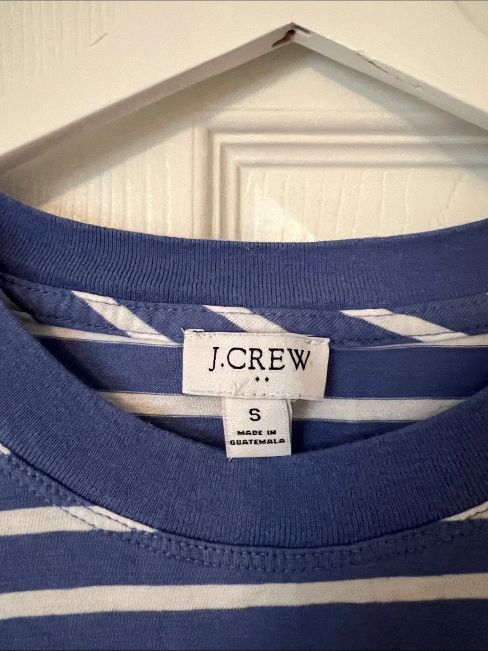 J. Crew Women’s Navy and White Long-Sleeve Striped Tee